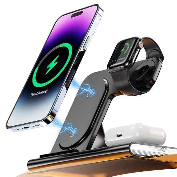 3 in 1 fast wireless charging Stand Pad For Apple or Samsung cover