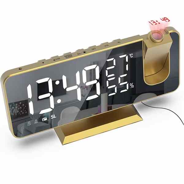 Clock Radio With Projection Time LED Digital Table Watch gold