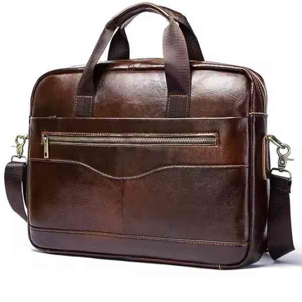 Genuine Leather Laptop Bag Portable Office Business Shoulder cover brown