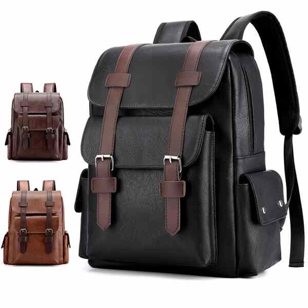 Leather Laptop Backpack Black - Coffee - Brown PU Bag cover