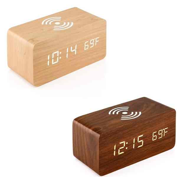 Wooden Alarm Clock With Wireless Charging LED Clock cover